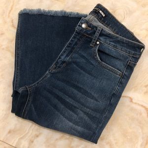 Fashion Nova Distressed Dark Blue Denim Flare
